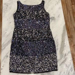 Aidan Mattox Black and Silver Sequin Dress Size 6